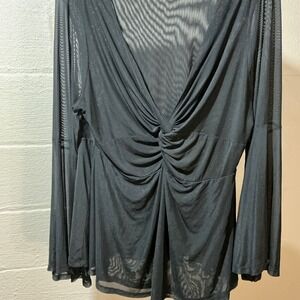 Torrid Black Mesh Fairy Core Bell Sleeve Twist Front Peplum Top Womens Size 2X